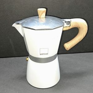 Gnali & Zani Italian Stovetop Coffee Maker Percolator White Enamel Wood Handle